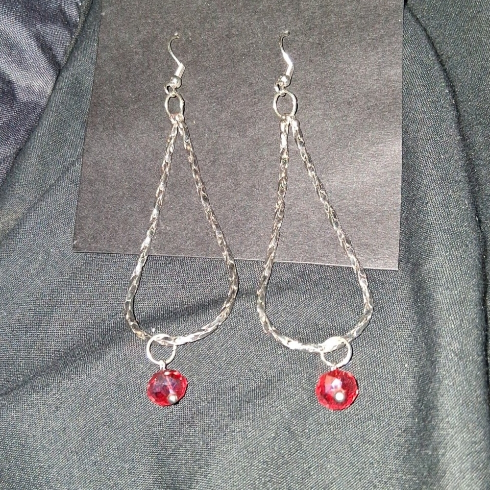Handmade Elegant Silver Earrings with Red Crystal